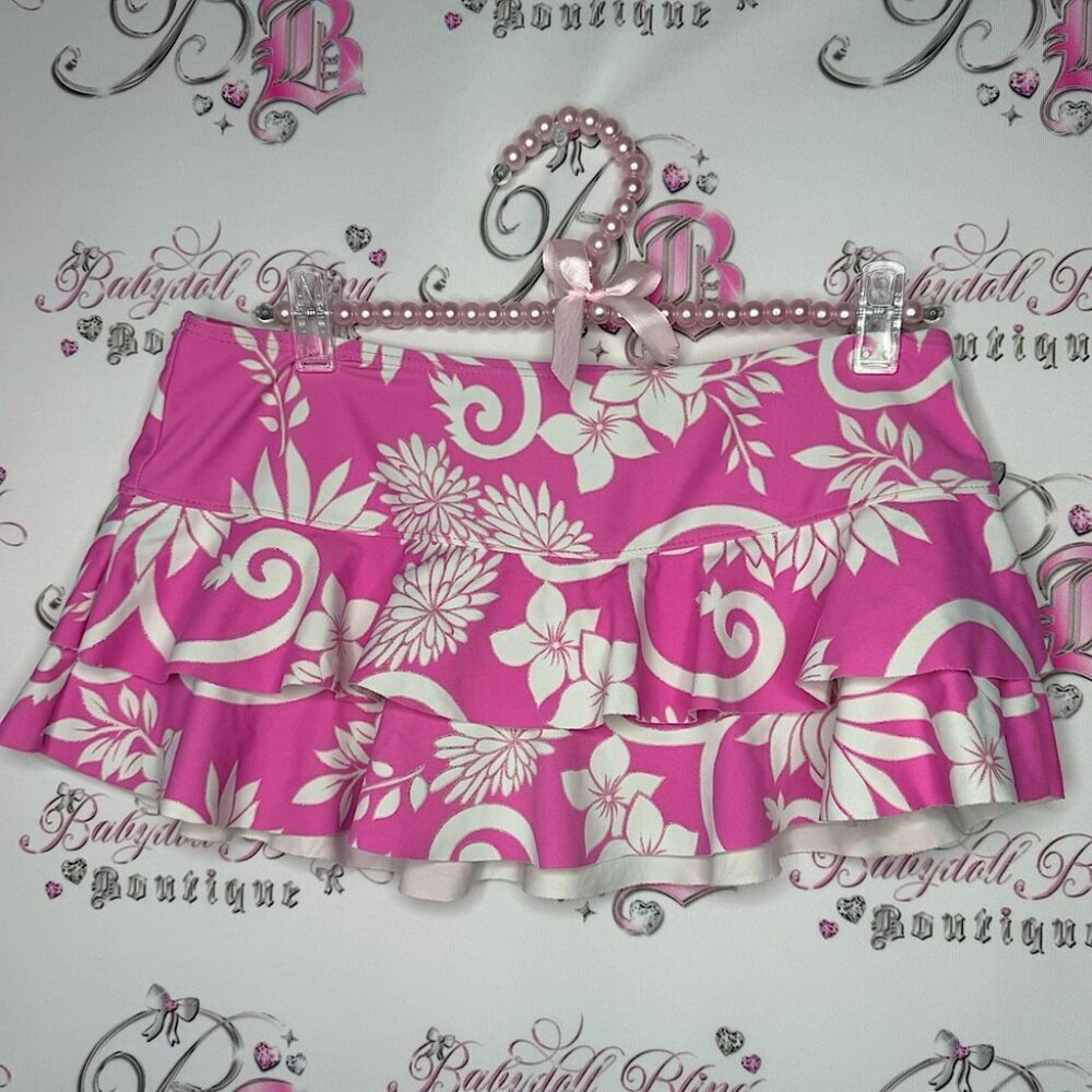 Skirt sparkly mini bathing suit material pink white shimmer sparkle tier ruffle